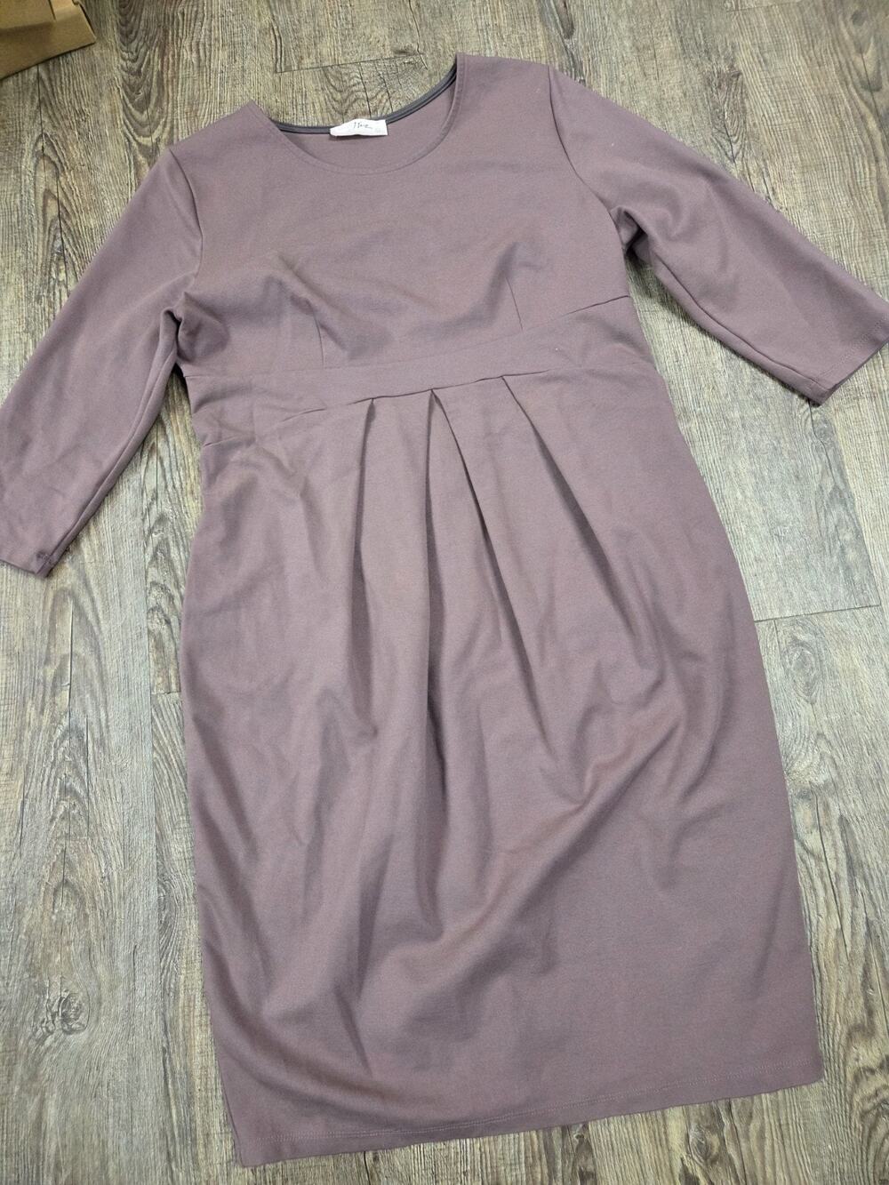 Hello Miz 3/4 Sleeve Round Neck Front Pleat Maternity Dress Dark Rose Size Large
